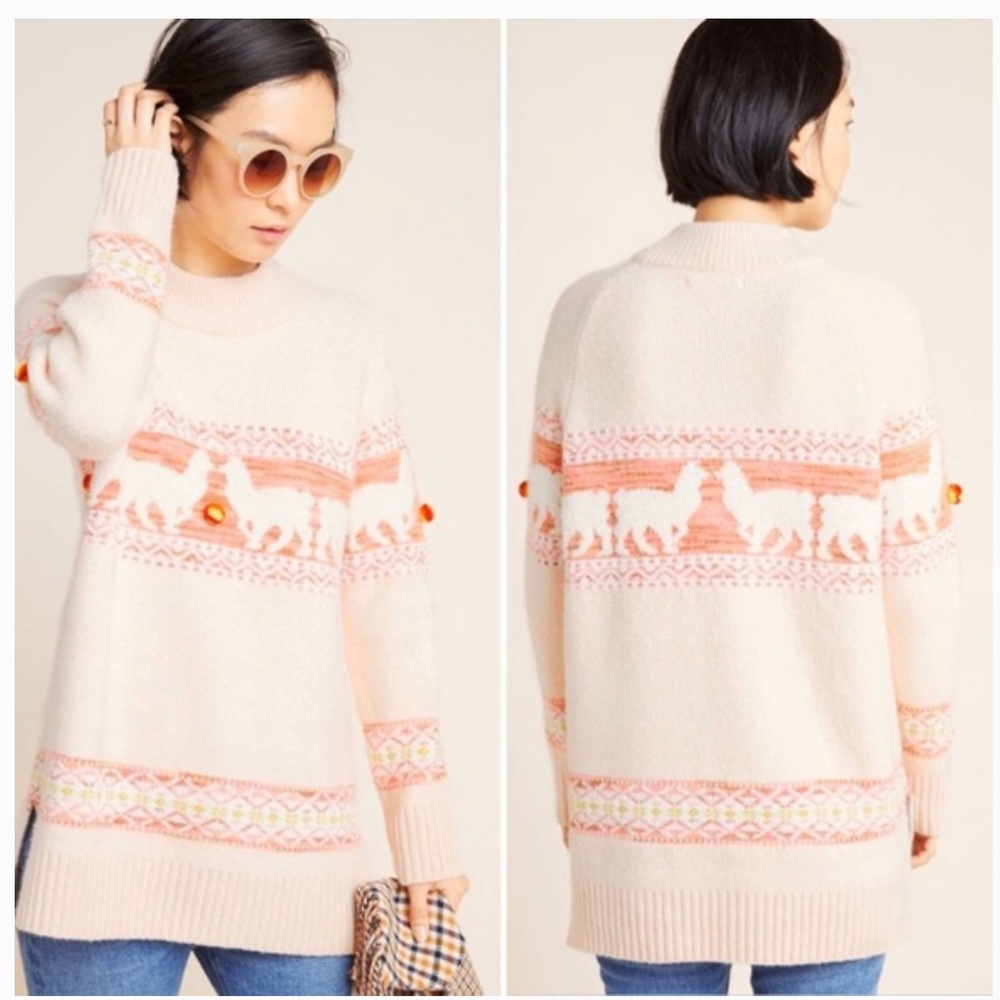 Anthropologie | Aimee Pommed Novelty Print Alpaca Mock Neck Sweater